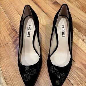 L'AGENCE Black Embroidered Heels